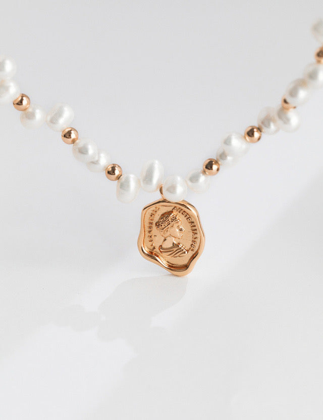 Natural Pearl Necklace With Gold-Plated Silver Pendant