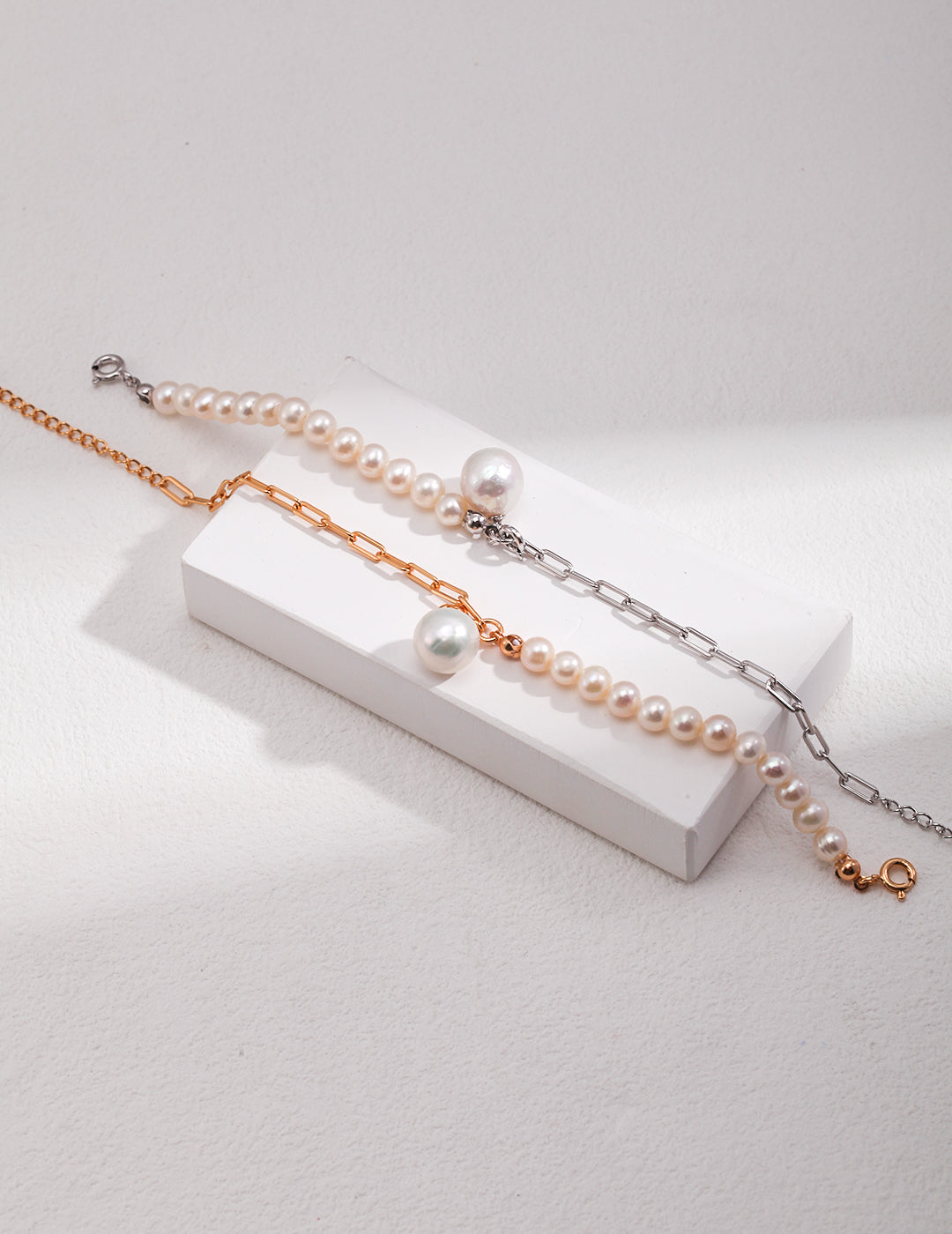 Half Pearl Half Chain Bracelet with BIG Pearl Pendant (Silver)