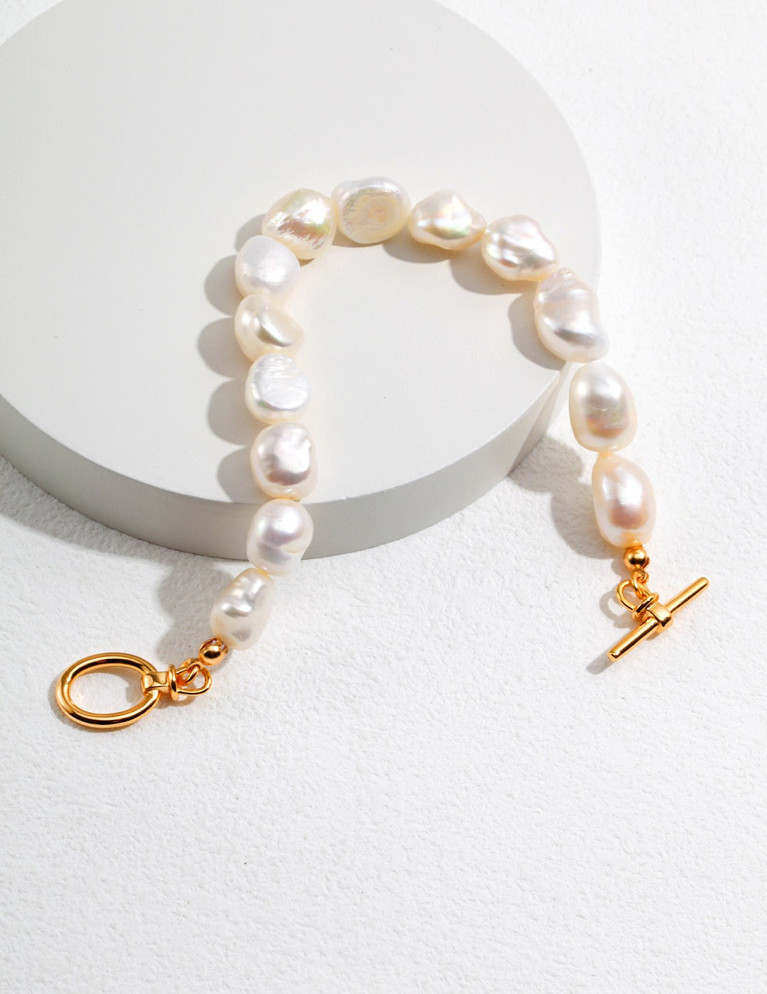 Organic Shape Natural Pearl Bracelet With Gold Plated Silver Links