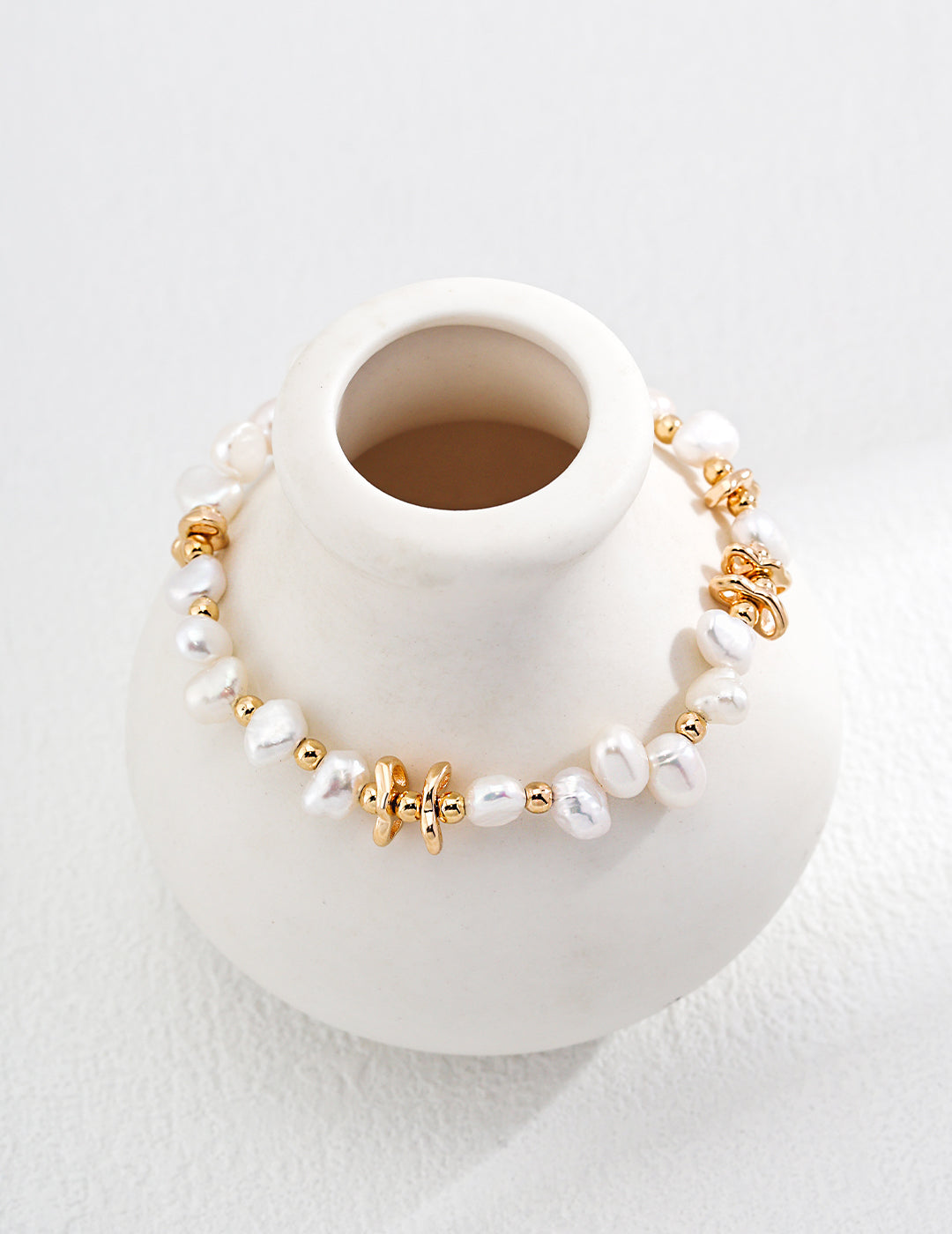 All Natural Pearl Bracelet With Gold Plated Silver Links