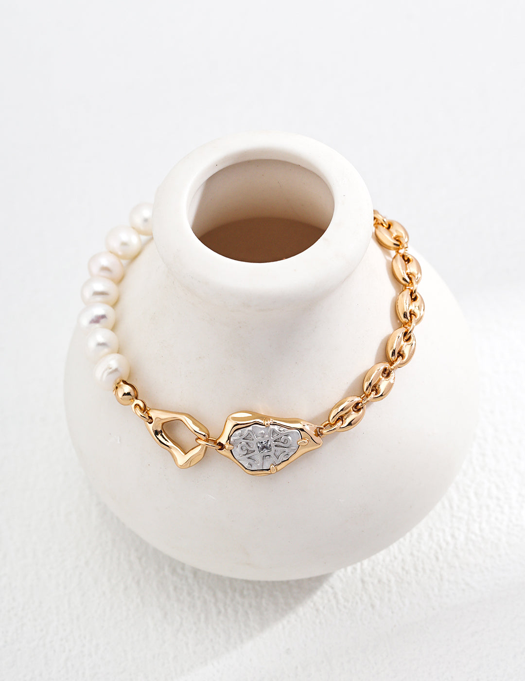 Gold Plated Silver Bracelet With Natural Pearl