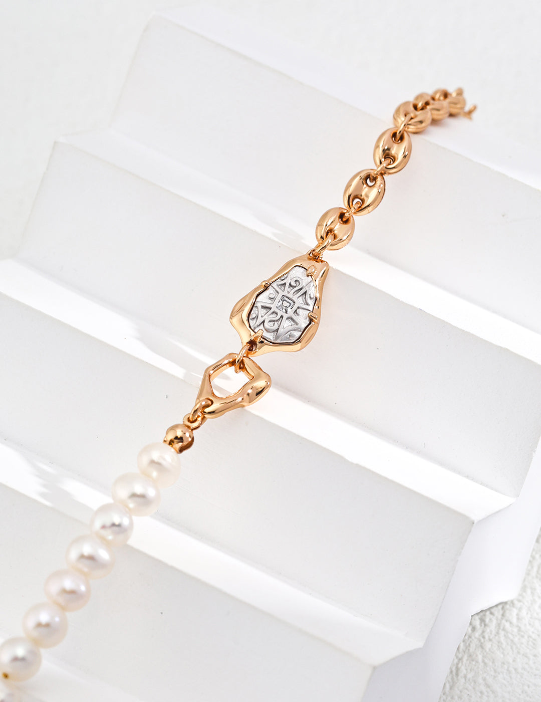 Gold Plated Silver Bracelet With Natural Pearl