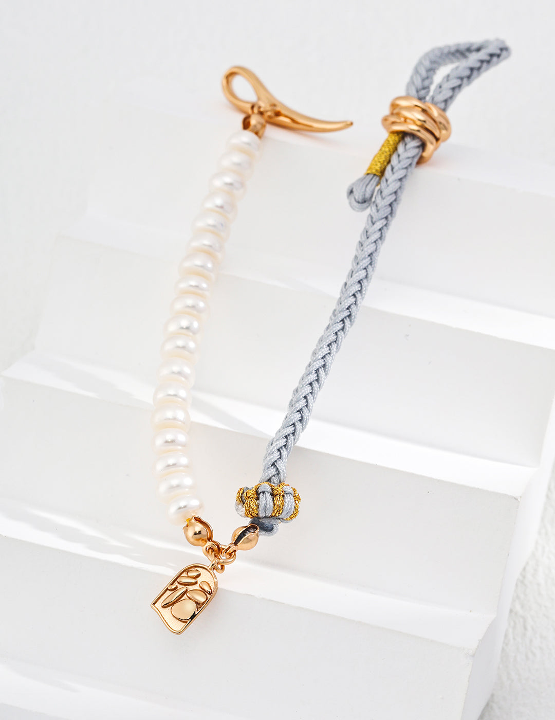 Natural Pearl Bracelet With Vintage Blue Rope