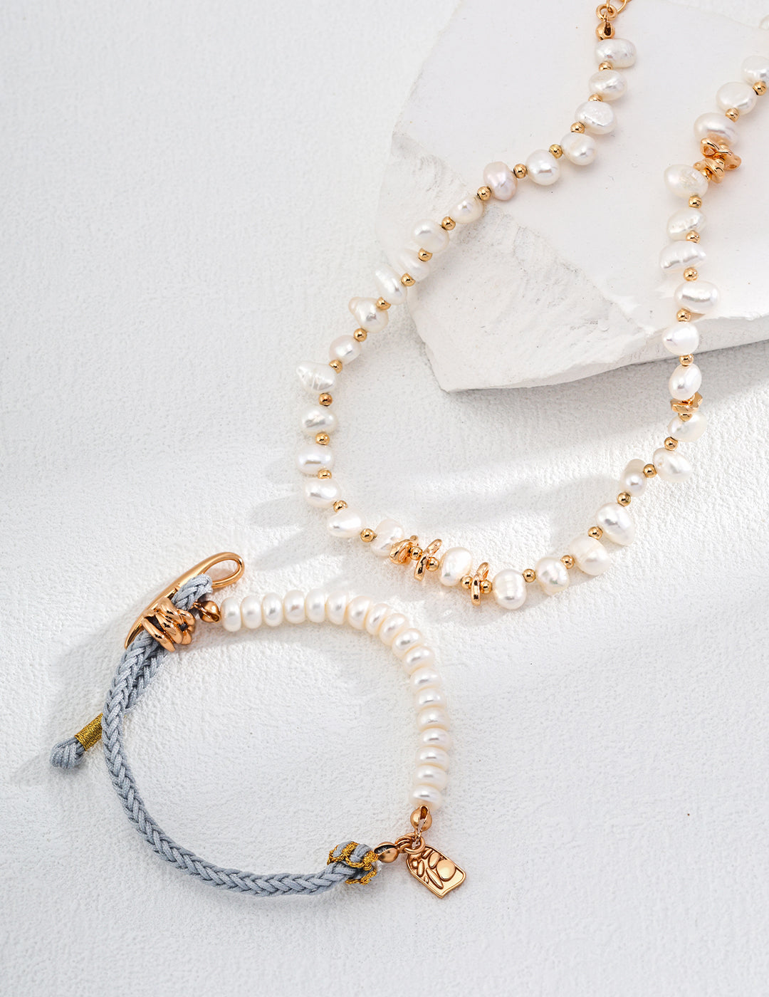 Natural Pearl Bracelet With Vintage Blue Rope
