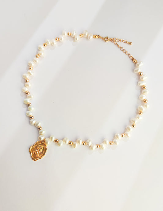 Natural Pearl Necklace With Gold-Plated Silver Pendant