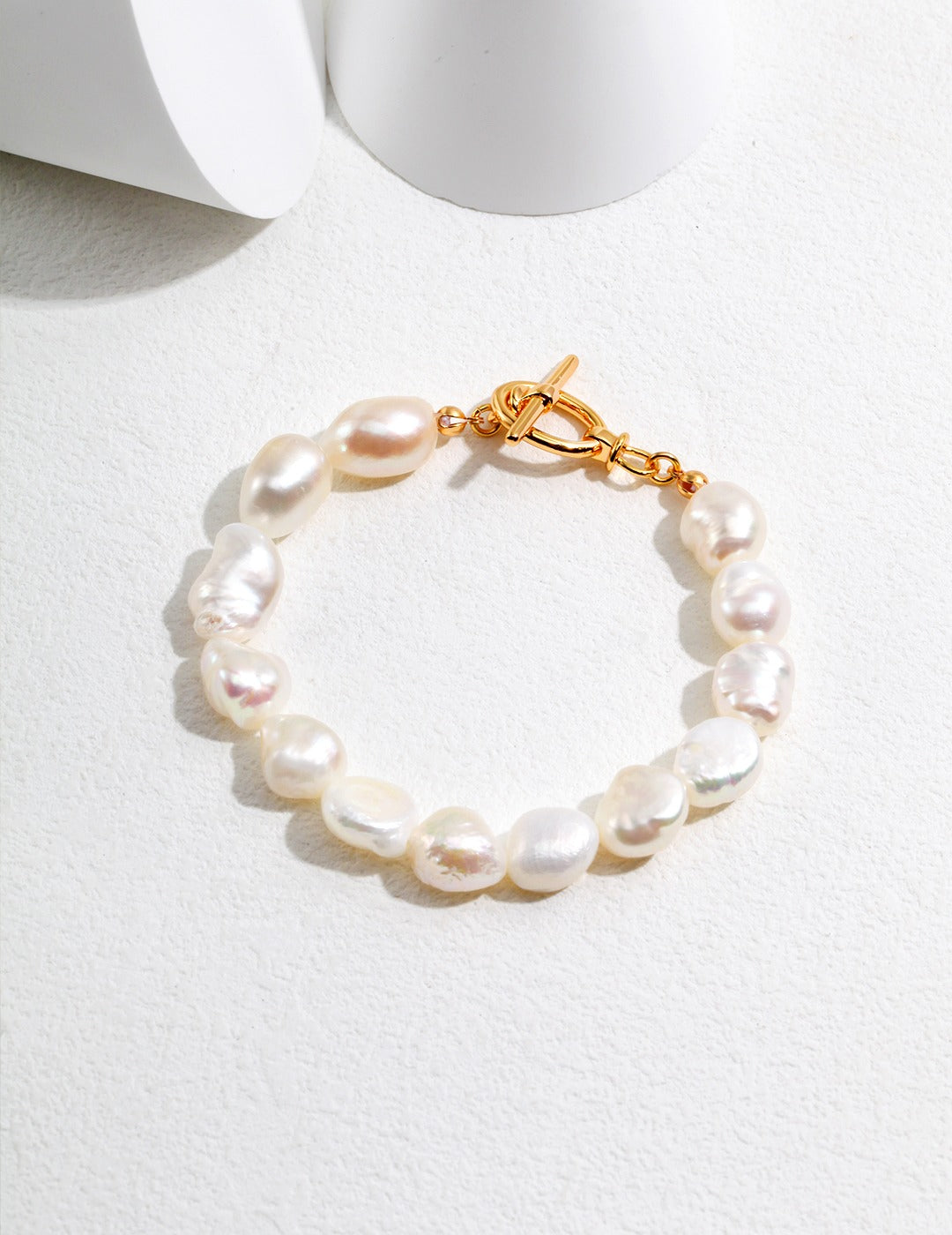 Organic Shape Natural Pearl Bracelet With Gold Plated Silver Links