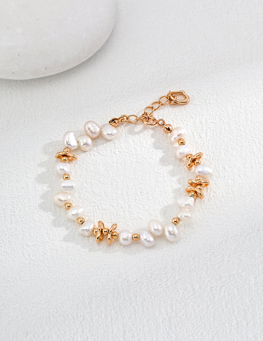 All Natural Pearl Bracelet With Gold Plated Silver Links