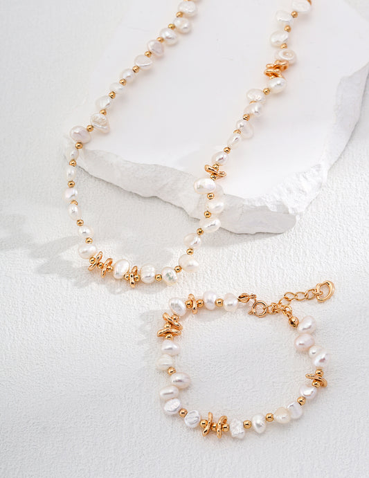 All Natural Pearl Necklace With Gold Plated Silver Links (Necklace ONLY)
