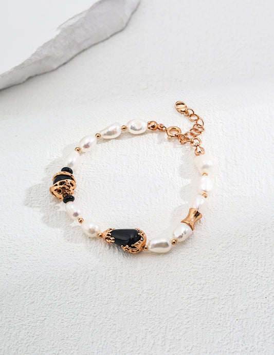 Natural Black Agate And Pearl Bracelet ONLY